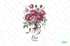 June - Watercolor Rose Birth Month Flower Clipart Product Image 1