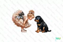 Little Girl With Rottweiler Dog Clipart Product Image 1