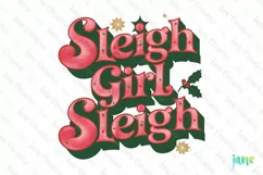 Sleigh Girl Sleigh Retro Christmas Clipart Product Image 1