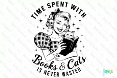 Time Spent With Books And Cats Vintage Girl Quotes Clipart Product Image 1