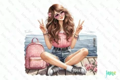 Travel Girl Clipart Sublimation Clipart Product Image 1