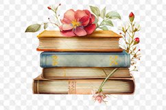 Vintage Stack Of Books With Rose Watercolor Clipart Product Image 2