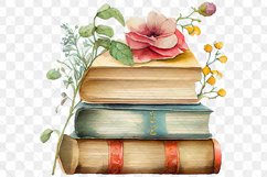 Vintage Stack Of Books With Rose Watercolor Clipart Product Image 3