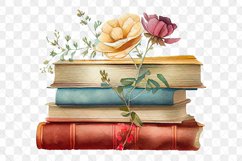 Vintage Stack Of Books With Rose Watercolor Clipart Product Image 4