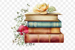 Vintage Stack Of Books With Rose Watercolor Clipart Product Image 5