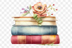 Vintage Stack Of Books With Rose Watercolor Clipart Product Image 6