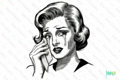 Vintage Woman Crying Sublimation Clipart Product Image 1