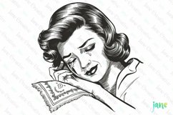 Vintage Woman Crying Sublimation Clipart Product Image 1
