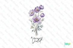 February - Watercolor Violet Birth Month Flower Clipart Product Image 1