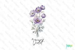 February - Watercolor Violet Birth Month Flower Clipart Product Image 1