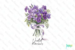 February - Watercolor Violet Birth Month Flower Clipart Product Image 1