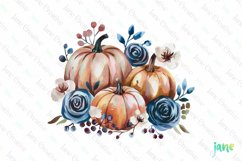 Watercolor Pumpkin Blue Fall Clipart Product Image 1