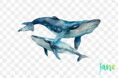 Humpback Whales With Baby Watercolor Sublimation Clipart Product Image 2