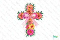 Spring Zinnias Cross Coquette Bow Clipart Product Image 1