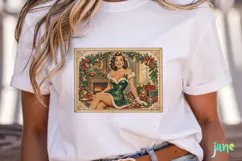 Vintage Christmas Pin-up Stamp Clipart Product Image 2