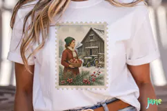 Vintage Winter Postage Stamp Clipart Product Image 2
