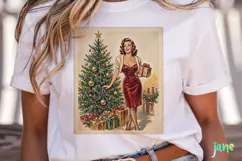 Vintage Christmas Pin-up Stamp Clipart Product Image 2
