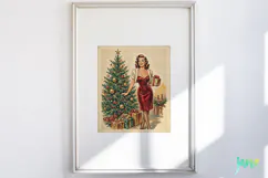 Vintage Christmas Pin-up Stamp Clipart Product Image 4