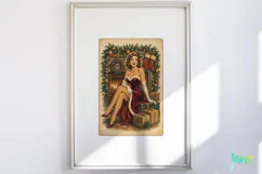 Vintage Christmas Pin-up Stamp Clipart Product Image 4