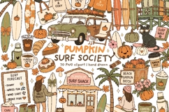 Pumpkin Surf Society Clipart Fall Beach Doodle PNG Bundle Product Image 1