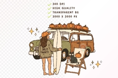 Pumpkin Surf Society Clipart Fall Beach Doodle PNG Bundle Product Image 3