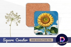 Painted sunflower with blue sky square coaster png Product Image 1