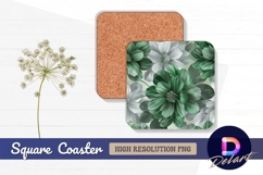 Floral green and white Square Coaster PNG Product Image 1