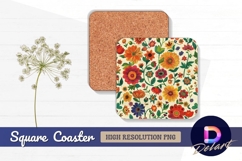Vibrant floral pattern background Square Coaster PNG Product Image 1