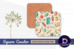 Whimsical back to school supplies Square Coaster PNG Product Image 1
