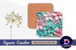 Elegant pastel flowers pink and teal Square Coaster PNG Product Image 1