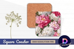 Pink and white peonies floral Square Coaster PNG Product Image 1