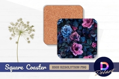 Floral pattern blue and pink flowers Square Coaster PNG Product Image 1
