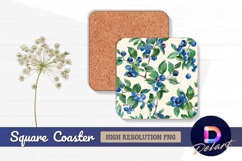 Watercolor blueberry pattern Square Coaster PNG Product Image 1