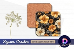 Floral pattern with bees Square Coaster PNG Product Image 1