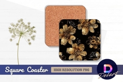 Golden flowers for Square Coaster PNG Product Image 1