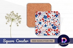 Red blue floral pattern Square Coaster PNG Product Image 1