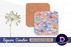 Pastel flowers impasto painting style Square Coaster PNG Product Image 1