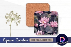 Pink lotus flowers and leaves Square Coaster PNG Product Image 1