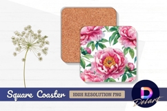 Watercolor pink peonies Square Coaster PNG Product Image 1