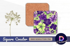 Purple and green floral Square Coaster PNG Product Image 1