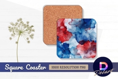 Abstract ink painting red blue and white Square Coaster PNG Product Image 1