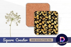 Golden leaves on black Square Coaster PNG Product Image 1