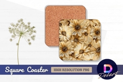 Beige daisy floral pattern for Square Coaster PNG Product Image 1