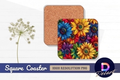Vibrant colorful sunflower Square Coaster PNG Product Image 1