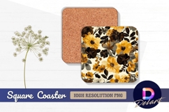 Floral pattern with brown gold and grey Square Coaster PNG Product Image 1