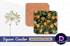 Oranges leaves and flowers Square Coaster PNG Product Image 1