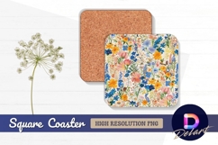 Colorful watercolor floral pattern for Square Coaster PNG Product Image 1