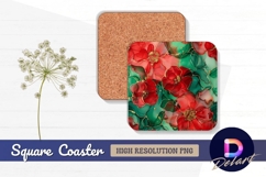 Red flowers with golden accents abstract Square Coaster PNG Product Image 1
