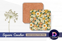 Retro floral pattern with daisies Square Coaster PNG Product Image 1