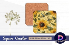 Sunflowers and dragonflies pattern Square Coaster PNG Product Image 1